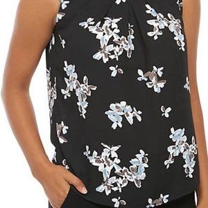 NINE WEST Sleeveless Floral Round Neck Blouse Top Black MED